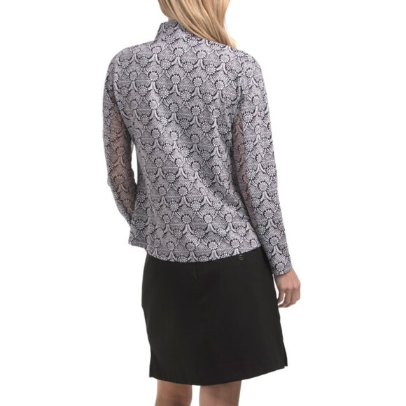 IBKUL Black/white Upf 50 Printed Quarter Zip Long Sleeve Top - Picture 2 of 2